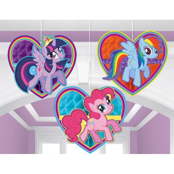 3 My Little Pony Friendship Tissue & Printed Paper Honeycomb Decorations