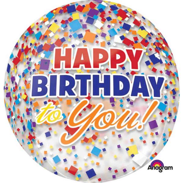 Clear Happy Birthday Confetti Orbz Foil Balloon - 38cm x 40cm