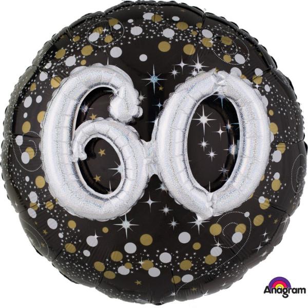 Multi Balloon Holographic Sparkling 60TH Birthday Foil Balloon - 91cm