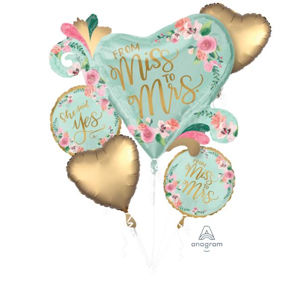 5 Pack Mint From Miss To Mrs Bouquet Foil Balloon