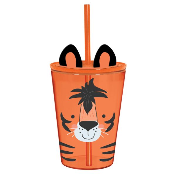 Orange Plastic Get Wild Jungle Tumbler & Straw - 354ml