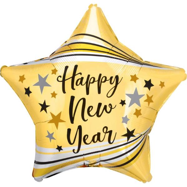 Happy New Year Star Foil Balloon - 45cm