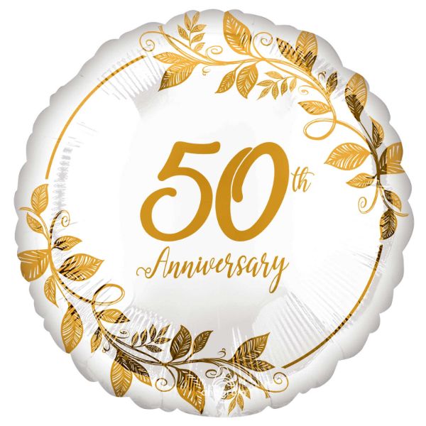 White & Gold Happy 50th Anniversary Foil Balloon - 45cm