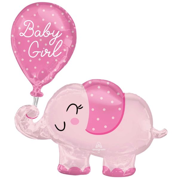 Pink Supershape Baby Girl Elephant Foil Balloon - 73cm x 78cm
