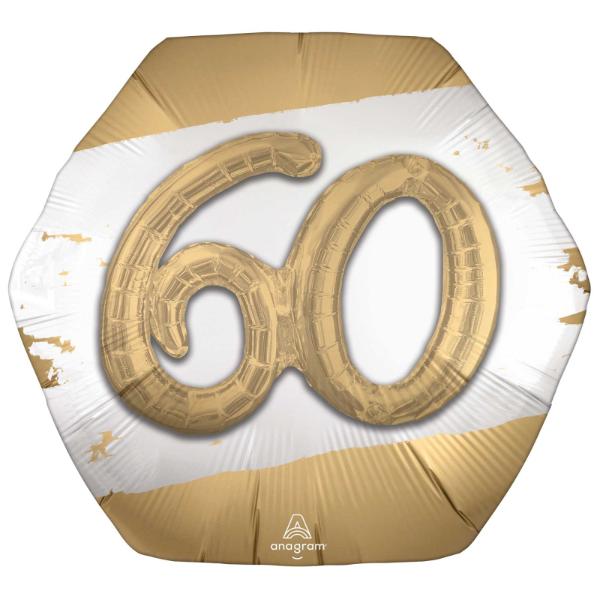 Gold & White 60th Foil Balloon - 76cm x 71cm