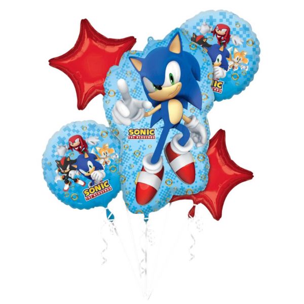 5 Pack Sonic The Hedgehog Bouquet Foil Balloons - 45cm