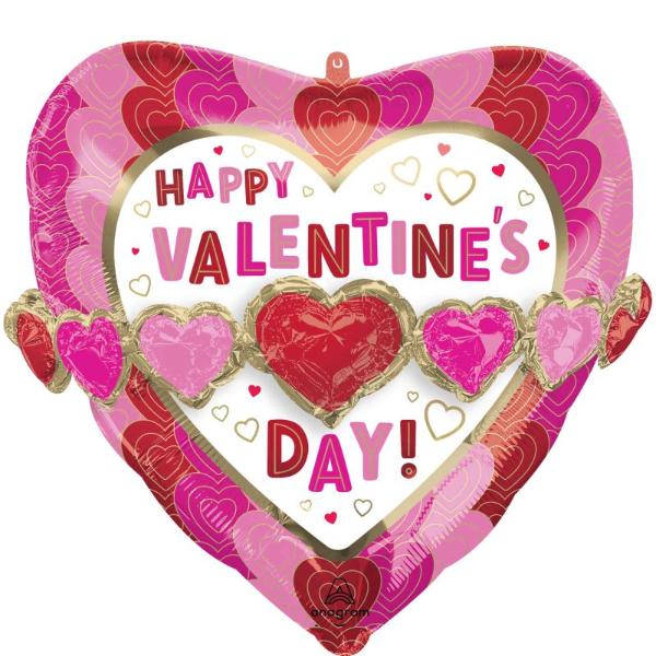 Multi Balloon Happy Valentines Day Hearts Garland Foil Balloon - 66cm x 66cm