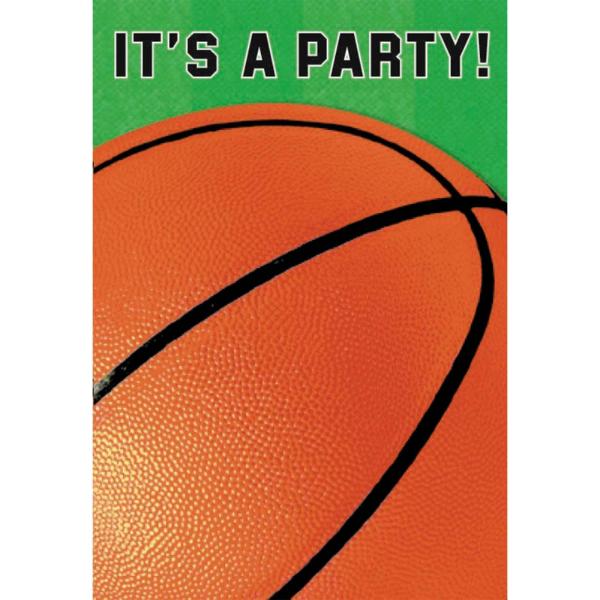 8 Pack Basketball Fan Folded Invitations - 15cm