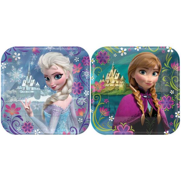 8 Pack Frozen Square Paper Plates - 17cm