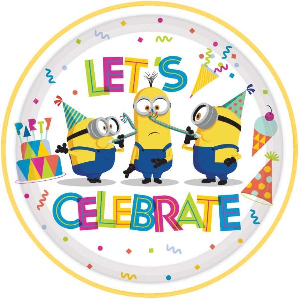 8 Pack Minions Round Paper Plates - 17cm