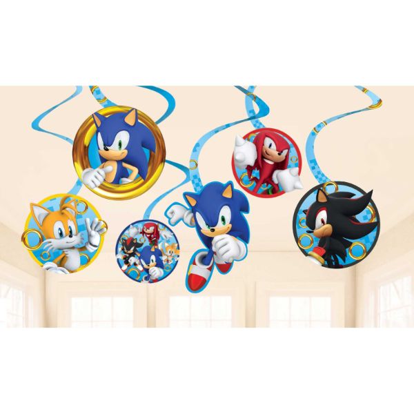12 Pack Sonic The Hedgehog Spiral Swirls Hanging Decorations - 12cm