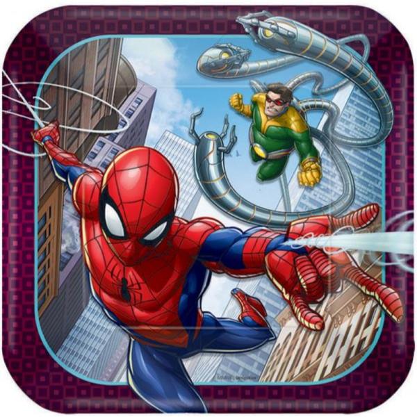 8 Pack Spiderman Webbed Wonder Square Paper Plates - 17cm