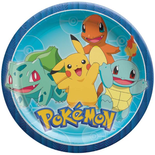 8 Pack Round Pokemon Classic Paper Plates - 23cm