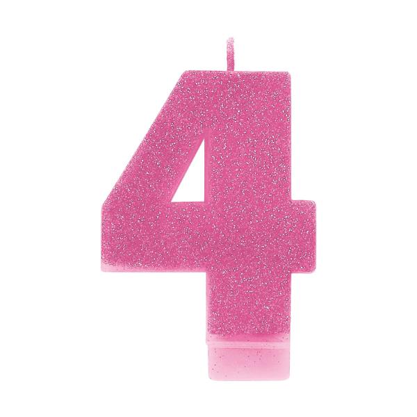 Glitter Pink Numeral 4 Candle - 8cm