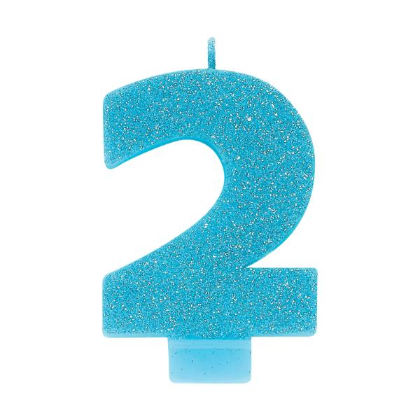 Glitter Blue Numeral 2 Candle - 8cm