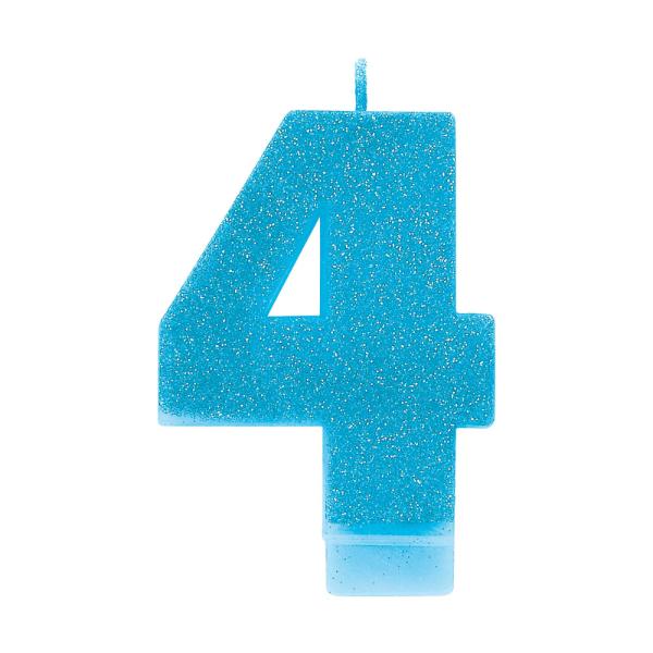 Glitter Blue Numeral 4 Candle - 8cm