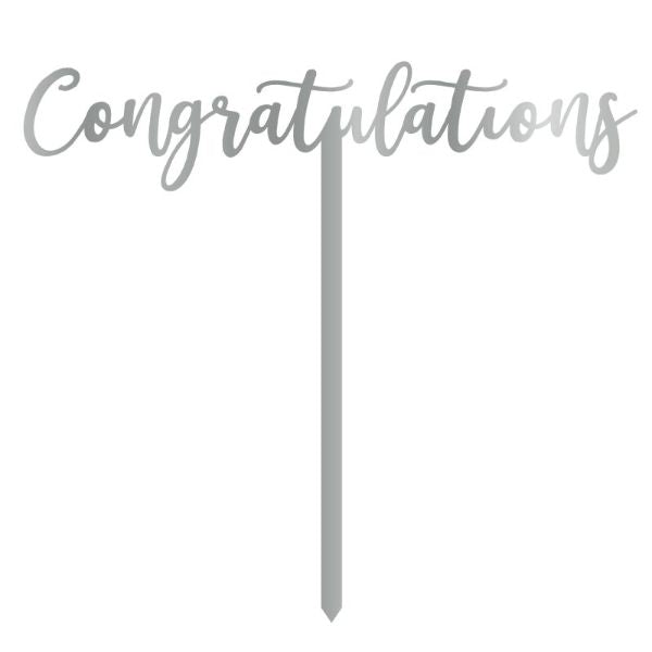 Acrylic Silver Congratulations Cake Topper