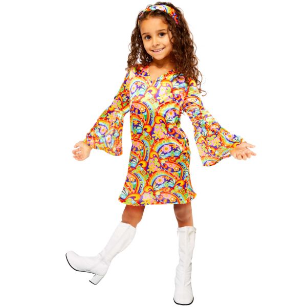 Rainbow Hippie Girls Costume - 8 - 10 Years