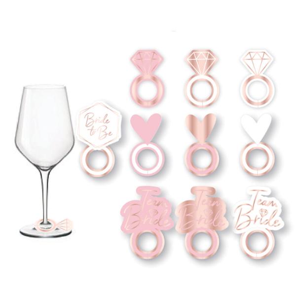 10 Pack Team Bride Prosecco Glass Makers - 5cm x 3cm
