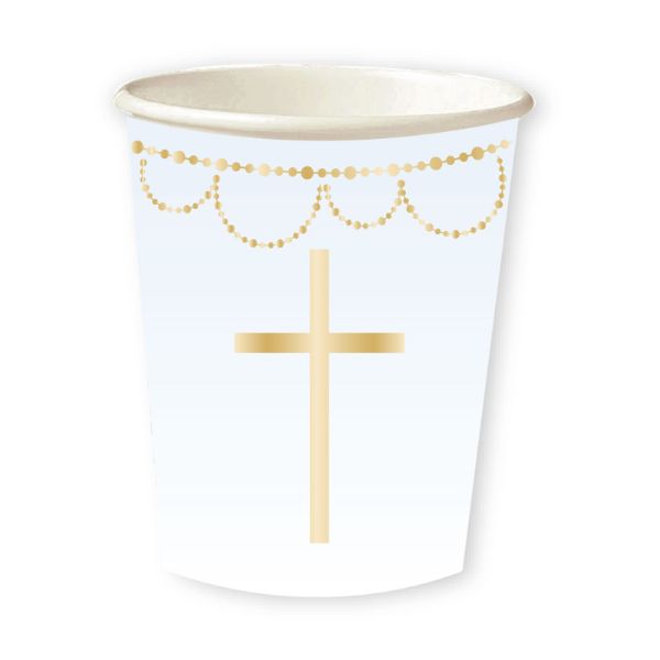8 Pack Blue Botanical Celebration Paper Cups - 237ml