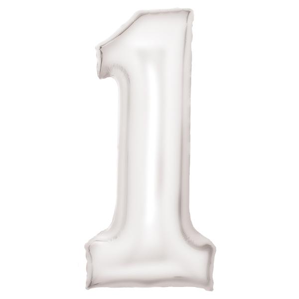 Large Silk Lustre White Number 1 Foil Balloon - 37cm x 82cm
