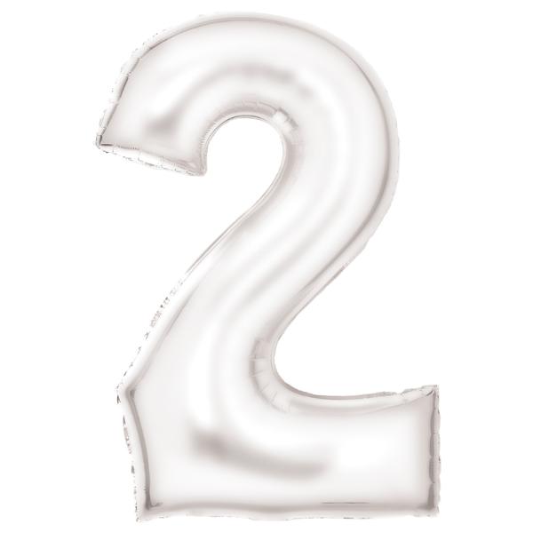 Large Silk Lustre White Number 2 Foil Balloon - 55cm x 86cm