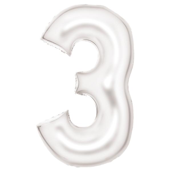 Large Silk Lustre White Number 3 Foil Balloon - 53cm x 87cm
