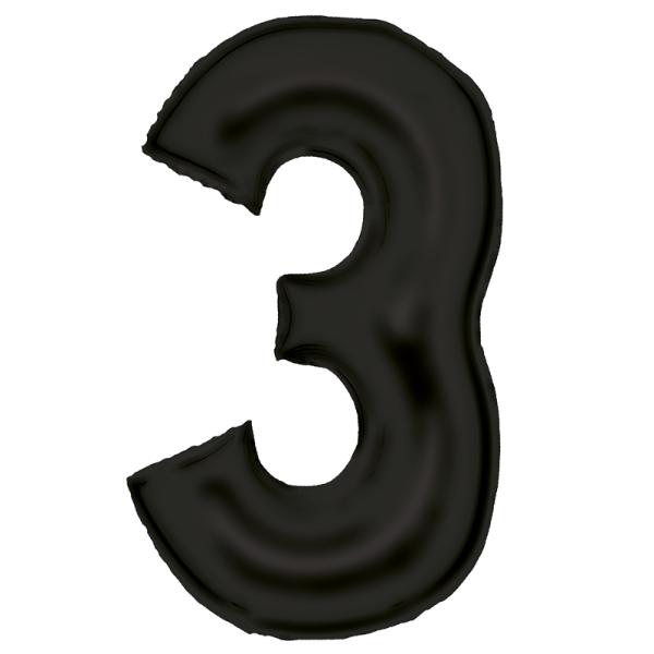 Large Silk Lustre Black Number 3 Foil Balloon - 53cm x 87cm