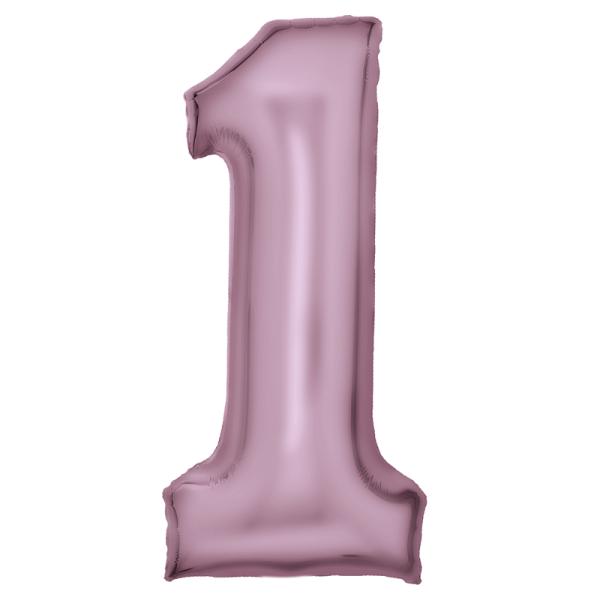 Large Silk Lustre Pastel Pink Number 1 Foil Balloon - 37cm x 82cm