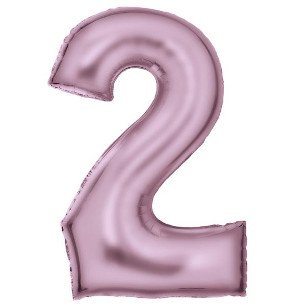 Large Silk Lustre Pastel Pink Number 2 Foil Balloon - 55cm x 86cm