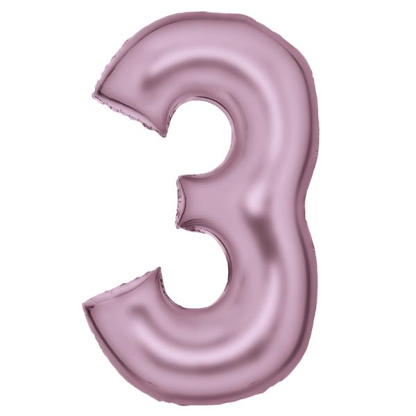 Large Silk Lustre Pastel Pink Number 3 Foil Balloon - 53cm x 87cm