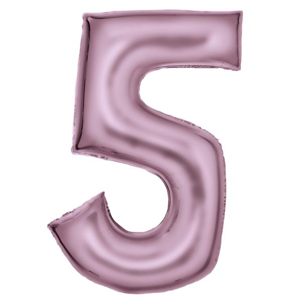Large Silk Lustre Pastel Pink Number 5 Foil Balloon - 56cm x 89cm