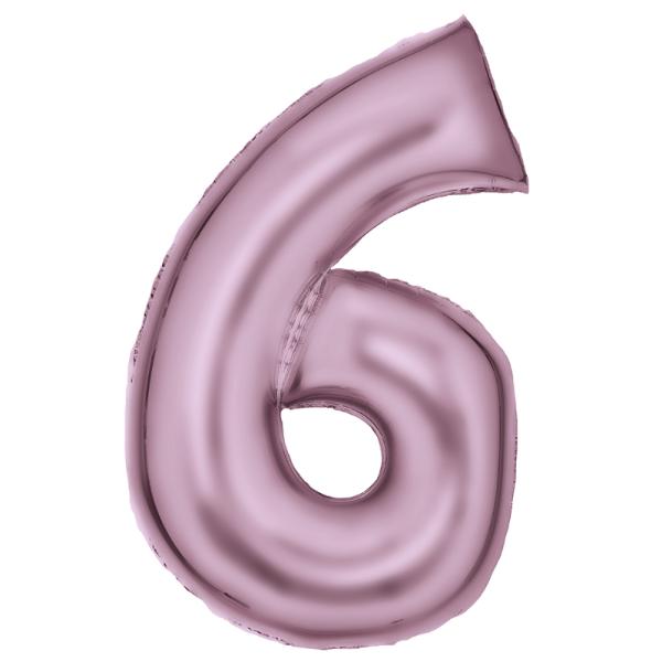 Large Silk Lustre Pastel Pink Number 6 Foil Balloon - 56cm x 92cm