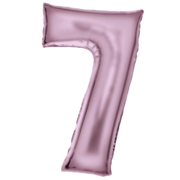 Large Silk Lustre Pastel Pink Number 7 Foil Balloon - 53cm x 89cm