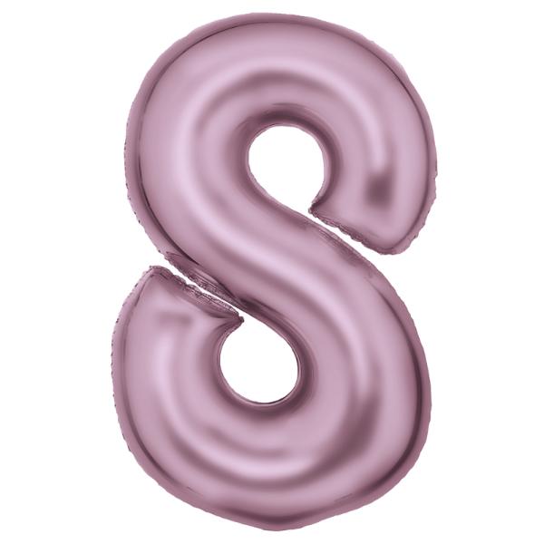 Large Silk Lustre Pastel Pink Number 8 Foil Balloon - 54cm x 87cm