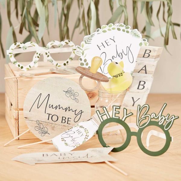 10 Pack Botanical Baby Shower Mummy To Be Wooden Photo Booth Props