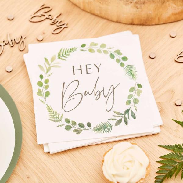 16 Pack Botanical Hey Baby Napkins - 18cm x 17cm