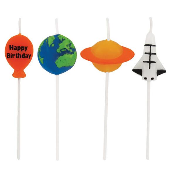 4 Pack Space Blast Pick Happy Birthday Candles With Plastic Picks