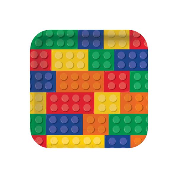 8 Pack Square Block Party Dinner Paper Plates - 23cm