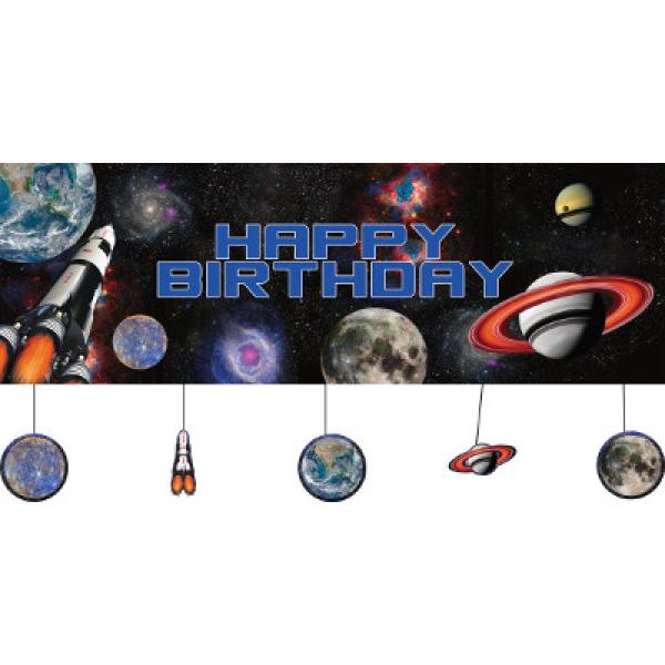 Space Blast Giant Party Happy Birthday Banner - 51cm x 152cm