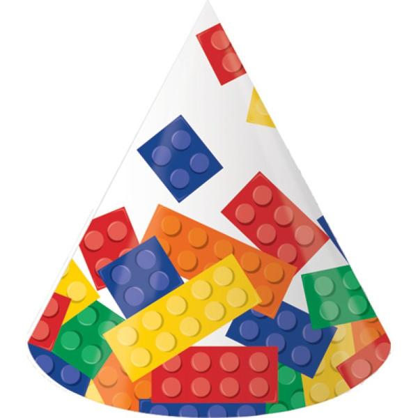 8 Pack Block Cone Shaped Party Hats - 15cm x 11cm