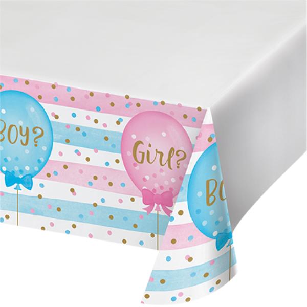 Gender Reveal Balloons Border Print Plastic Tablecover - 137cm X 259cm