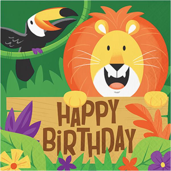 16 Pack Jungle Safari Happy Birthday Lunch Napkins