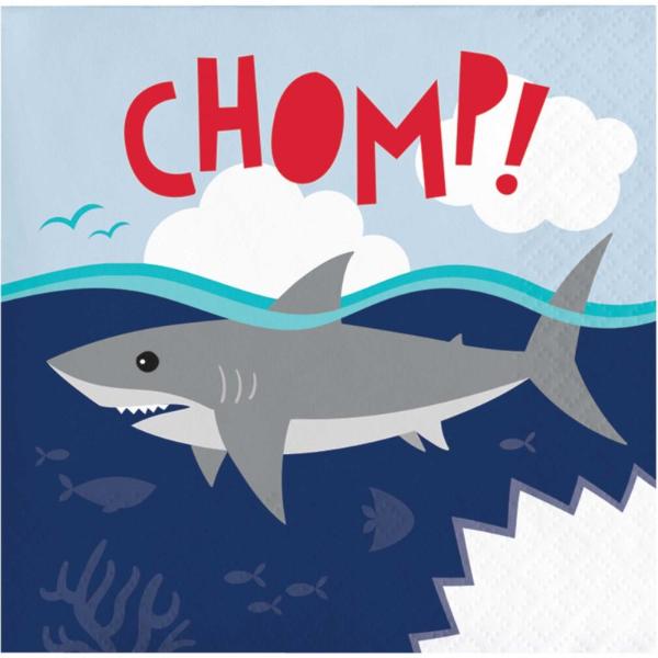 16 Pack Shark Party Beverage Napkins