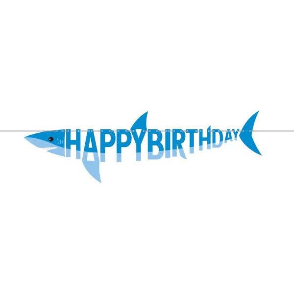Shark Party Shaped Happy Birthday Ribbon - 33cm x 139cm