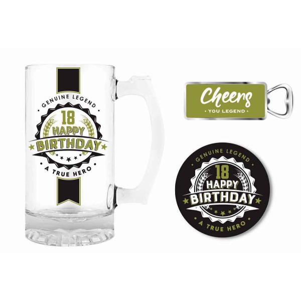 3 Pack 18th Stein Opener And Coaster Gift Set