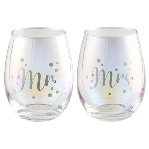 2 Pack Mr & Mrs Stemless Holographic Glass Set - 560ml
