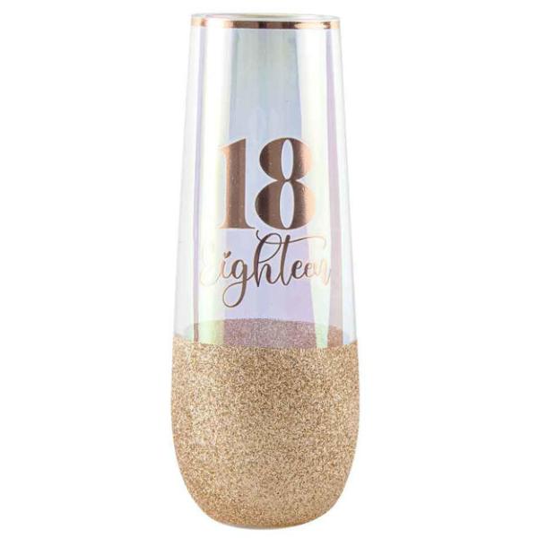 Gold Glitter 18 Stemless Champagne Glass - 180ml