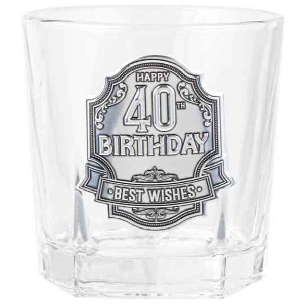 40th Birthday Badge Whisky Glass - 260ml