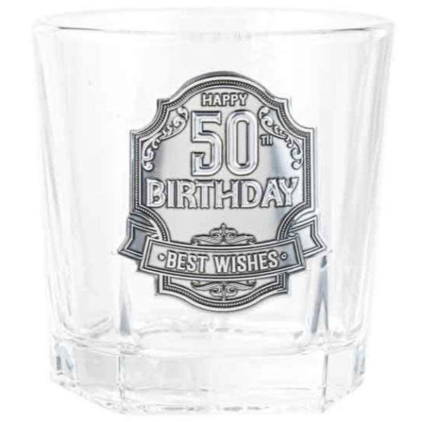 50th Birthday Badge Whisky Glass - 260ml